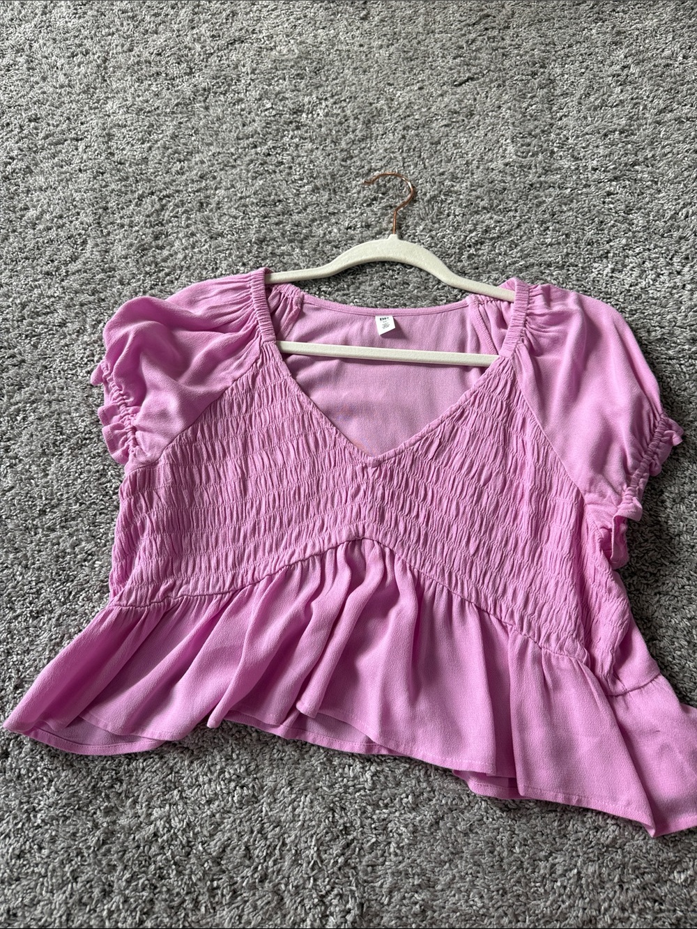 Women's Pink Smocked V-Neck Peplum Top